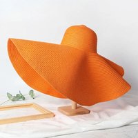 High Quality Foldable Large Wide Brim Sun Hats Straw 70cm Travel Straw Hat UV Protection Oversized Beach Hat