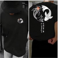Japanese Harajuku Koi Illustration T-shirt Men's Summer Casual T-shirt Soft Fashion Short Sleeve Loose Cotton Sportswear