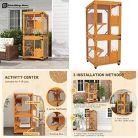 PawHut Wooden Catio with Waterproof Roof, Large Cat House with High-Up Resting Box, Indoor & Outdoor Cat Enclosure with