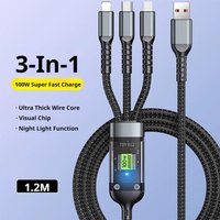 3 in 1 Fast Charging Cable Universal Micro Type C Charger Wire for iPhone 16 15 14 Samsung Huawei Phone Cord