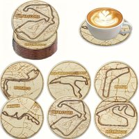 6pcs Retro Line Letter Wooden Coaster Set Tea Coffee Cup Pad Heat Resistant Round Bowl Teapot Mat Wood Placemats Home Coasters