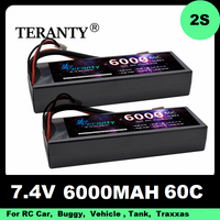 1/2PCS Teranty 2S Lipo Battery 6000mAh 7.4V 60C For RC Vehicles Buggy Truggy Crawler Monster Truck Car with TRX XT90 Dean T XT60