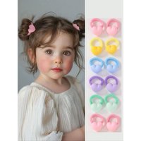10pcs Candy Color Solid Heart Shaped Hair Ties For Baby Girls, Seamless Non-Damaging Hair Bands, Hair