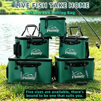 Portable EVA Fishing Bucket Foldable Live Fish Storage Box with Side Pocket & Carry Handle Outdoor Angling