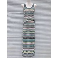 High-End Version Luxury Wave Pattern Vacation Style Slim Fit Knitted Vest Top Half Body Set Fashionable Two-Piece Women's Suit