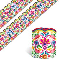 32.8Ft Mexican Floral Bulletin Board Borders Spanish Colorful Scalloped Die Cut Trim Sticker Roll For Hispanic Heritage Month