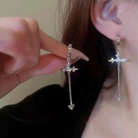 Punk Crystal Cross Tassel Earrings for Women Minimalist Heart Pendant Earrings Daily Party Banquet Jewelry Accessories Gifts