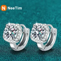 NeeTim 1ct Moissanite Earrings for Women S925 Sterling Silver with 18k Gold Plated Hoop Earring Wedding Jewelry with Certificate