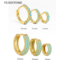 925 sterling silver ear Needle blue turquoise hoop earrings for women simple round earrings fashionable cute party jewelry gifts