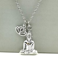Buddha necklace Lotus Flower necklace silver color Spiritualist Pendant Gift For Friend MEN WOMEN fashion llaveros