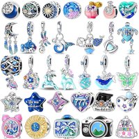 925 Sterling Silver Fit Original Bangle Bracelet Charm Jewelry DIY Blue Clip Bead Galaxy Starry Sky Series Pendant Moon Dangle