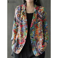 2024 ZANZEA Autumn Vintage Long Sleeve Printed Coats Female Thin Tops Women Blazer Spring Summer Cotton Shirt Casual Outwears