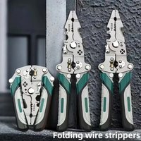Folding Wire Stripper Pliers, Multi-Function Electrician Tool for Stripping, Cutting, Crimping & Splitting Wires, Compact