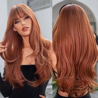 HAIRJOY Synthetic Hair Long Wavy Ginger Wig with Bangs Wigs for Women Heat Resistant Synthetic Fiber for Daily Party Use