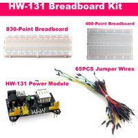 Breadboard Starter Kit MB-102 830 Pts 400 Pts HW-131 Power Supply 3.3V 5V 65PCS Jumper Wires Solderless for Arduino ESP32 DIY