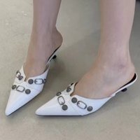 Fashion Summer Slippers Mules Shoes Woman Outside Close toe Sexy High Heels Slides White Pink Black Sandals Party Shoes Female
