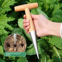 Garden Dibber Planter Tool 1/2PCS T Wood Handle Hand Sow Dibbler Sowing Seeds Bulbs Digging Hand Transplanting Seed Dispenser