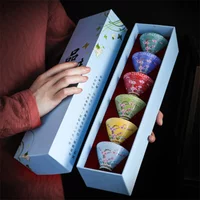 6Cups Ceramic Small Tea Bowl Hand Drawn Peach Flower Tea Cup Outfit Chinese Kungfu Tea Set Ceremony Mug