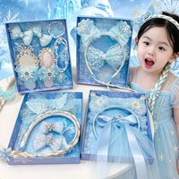 2026 Ice Blue Snowflake Princess Girls Hair Accessories Set Tulle Bow Long Ribbon Sparkly Glitter Hair Clips For Toddler Girls