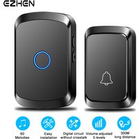 EZHEN Wireless Doorbell Home Welcome Smart Door Bell 300M/984 FT Remote 60 Songs Chime Ringtone Distinction US EU Plug Optional