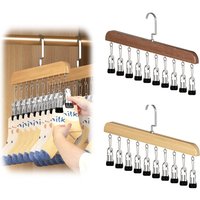 Wooden Clothes Hanger with 10 Clips,Multifunctional Space Saving Closet Organizer for Jeans Skirts Socks Pant Hangers with Clips