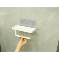 No Drill Plastic Toilet Paper Holder Rustproof Bathroom Storage Rack Black White