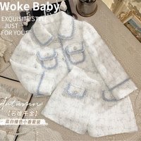 Spring and Autumn Girls' Set Fashionable Western Style Little Fragrant Style Children's Sweet Coat+Shorts 2PCS