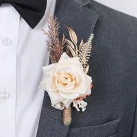1pc Champagne-Colored Rose with Orange Daisy, High-End Artificial Flower Brooch,Suitable for Groom and Bride Wedding Decorations