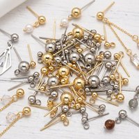 20pcs Stainless Steel Earring Posts Studs Flat Back Earrings Ear Pin Ball Post with Loop for DIY Dangle Earring Jewelry Making