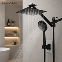 SANIVITAL Matte Black Shower Faucet Set Rainfall Shower System Wall Mounted Dual Function Shower Combo with Handheld Shower Head