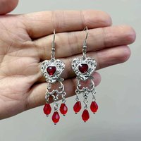 Victorian Gothic Liquid Metal Heart-shaped Red Waterdrop Tassel Dangle Earrings for Women Halloween Party Aesthetic Jewelry Gift