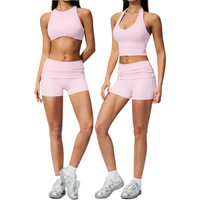 Yoga Gym Set Women Tracksuit Hanging Neck Yoga Bra High Waist Workout Athletic Wear Shorts Sports Set Fitness Clothes Sportswear