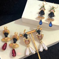 Vintage Arab Tribal Chief Black Moor Ancient Egyptian Statue Indian Chief Black Statue Pearl Drop Earrings
