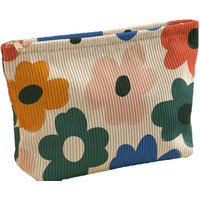 Colorful retro flower patterned corduroy makeup bag, lightweight zipper pouch, multifunctional lined bag for cosmetics