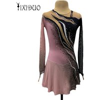 Figure Skating Dress Pink Black Gradient Ice Skating Skirt Long Sleeve Spandex High Elasticity Training Competition Skating Wear