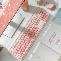 MOFII Pink Cute Wireless Keyboard and Mouse Combo, Round Keycaps Full Size 2.4G Wireless Keyboard Mouse Set for Girls,US QWERTY