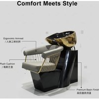 Keyunshi Light Gray & Gold Salon Shampoo Chair, Ergonomic Armrest, Plush Cushion & Premium Basin Finish for Hair Salons