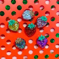 1-6PCS Cartoon Colorful Sequins Strawberry Resin Sandals Shoe Charms Garden Shoes Button Accessories Decoration Holiday Present