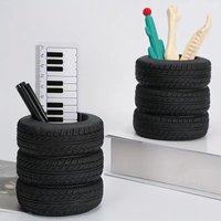 2pcs Creative Funny Car Tire Pencil Holder Multi Purpose Desk Storage Box Unique Ornament Pen Rack For School Children Office