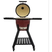 MK16 Pro Modern Glossy Deep Red Ceramic Egg Shaped Smoker BBQ Grill with 5+ People Capacity