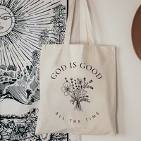 Inspirational Tote Bag with God Is Good All The Time Open Top Canvas Minimalist Floral for Work Church Commute Daily Use