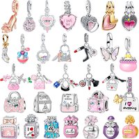 Original 925 Sterling Silver Charms Perfume Bag High Heels Skirt Beads Pendant Bracelets Necklaces Womens DIY Jewelry Gift