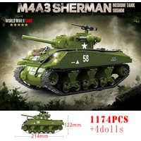 100277 US Army Sherman M4A3 Medium Tank Armored Vehicle Building Blocks Toy for Boys