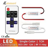 11-Key Mini LED Single Color Dimmer DC 5V 12V 24V 12A 5050 2835 3014 Strips Lights RF Wireless Remote Control Dimming Controller