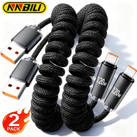 NNBILI 2pcs 120W Car USB type C super Fast Charging Data cable For Samsung Xiaomi Huawei USB C Data Spring Telescopic Cable 1/2M