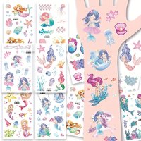 12 Sheets Glitter Mermaid Tattoo Stickers For Body Art Cute Unicorn Temporary Tattoos Body Art Fake Tattoo Birthday Party Favors
