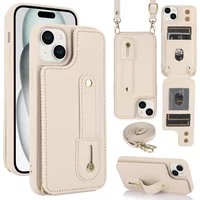 Crossbody Wristband Wallet Leather Cards Solt Case for iPhone 17 16 Pro Max 15 14 12 13 XS Plus SE 2022 Pocket Purse Lanyard Bag