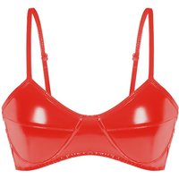 Womens Ladies Wide Pink Black Red Crop Top Pole Dance Rave Bra Tops Latex Wetlook Patent Leather Bra Tops Rave Party Clubwear
