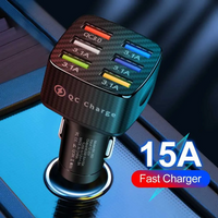6in1 Mini 6 Ports Car Charger Fast Charging QC3.0 15A Multi USB Car Phone Charger Adapter For iPhone 17 16 For Samsung Series