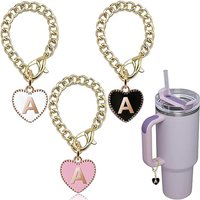 Letter Charm Accessories for Stanley Cup 3Pcs Heart Shaped Water Bottle Name ID Charms For Yeti/Simple Modern Tumbler Handle